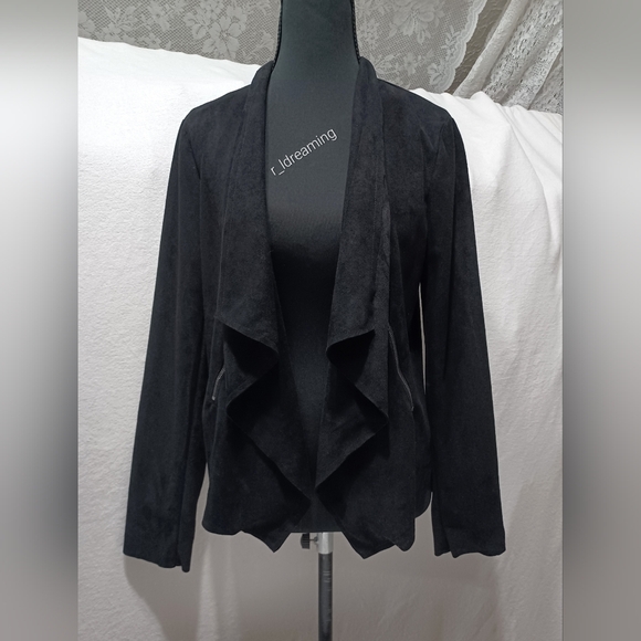 Vintage Blush Black Faux Suede Open Front Jacket W/Zippered Pockets Size Small - Picture 1 of 5
